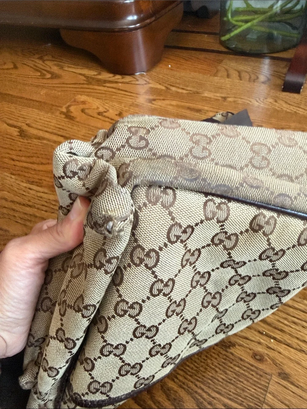 Gucci Beige & Brown GG Monogram Shoulder Bag